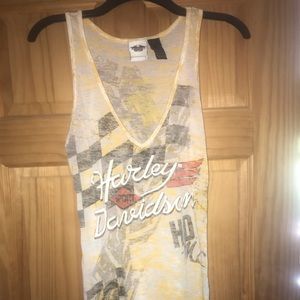 Harley Davison yellow burn out tank top
